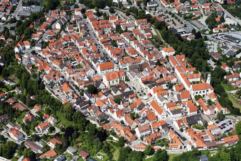 Schongau from the bird's eye view: Old Town area and city center in Schongau in the state Bavaria, Germany