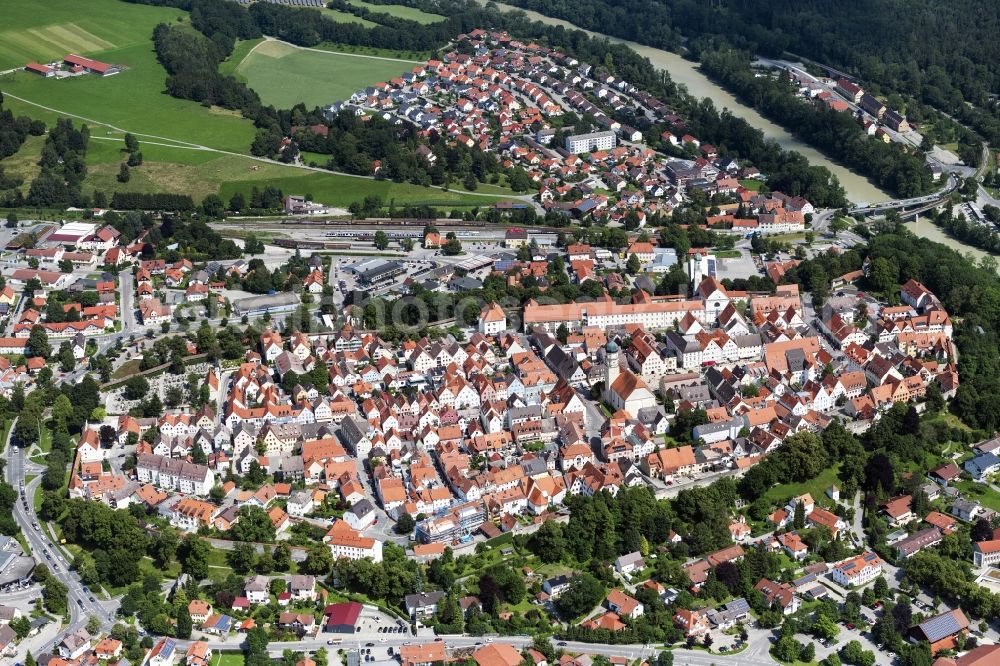 Schongau from the bird's eye view: Old Town area and city center in Schongau in the state Bavaria, Germany