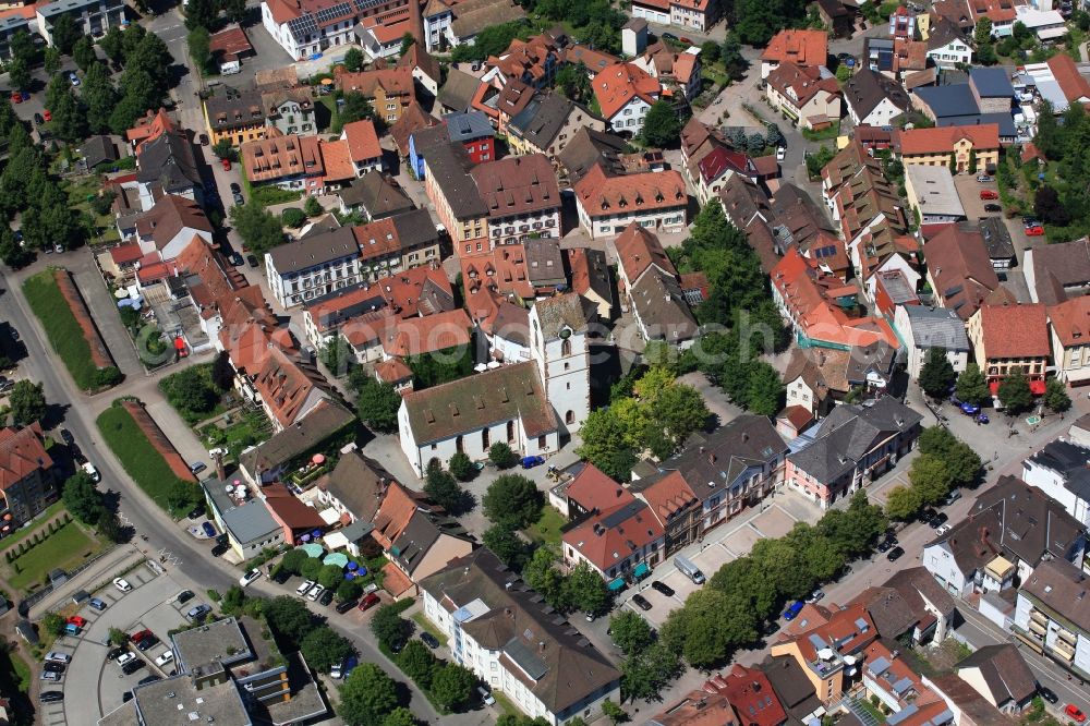 Aerial image Schopfheim - Old Town area and city center in Schopfheim in the state Baden-Wuerttemberg with church St. Michael