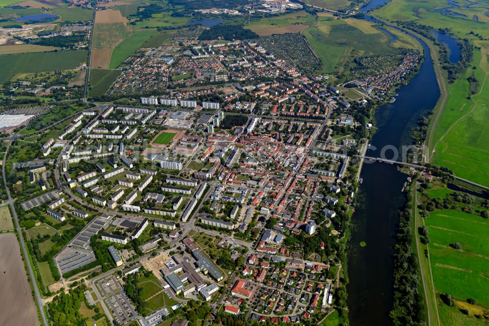 Schwedt/Oder from above - Old Town area and city center in Schwedt/Oder in the Uckermark in the state Brandenburg, Germany