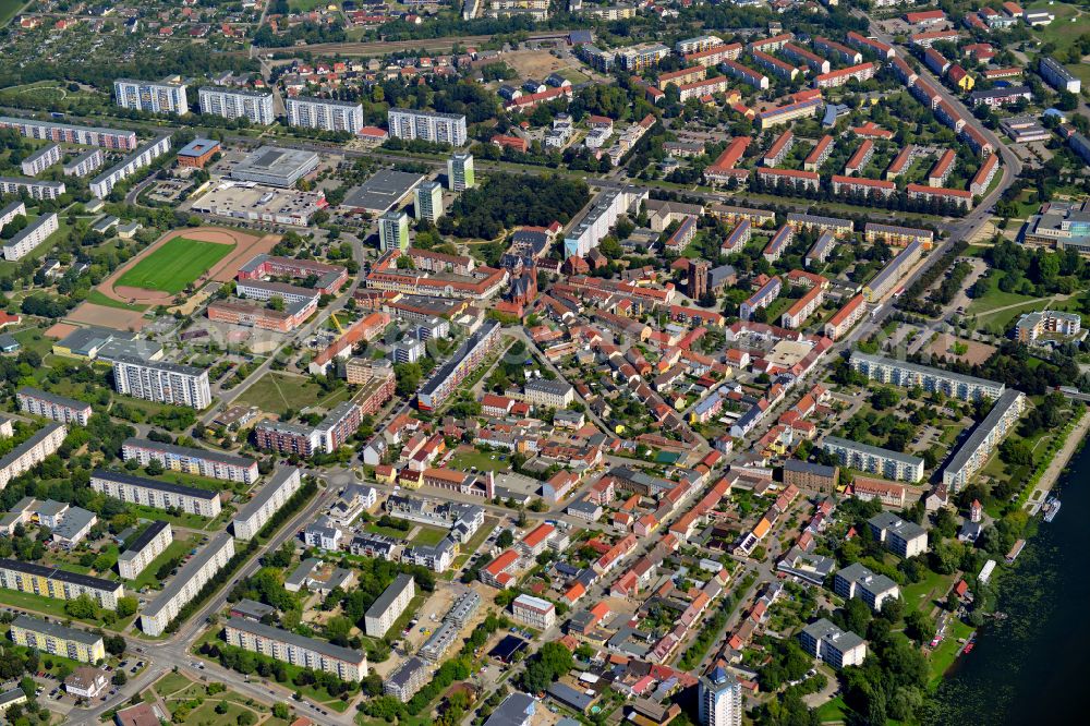 Schwedt/Oder from the bird's eye view: Old Town area and city center in Schwedt/Oder in the Uckermark in the state Brandenburg, Germany