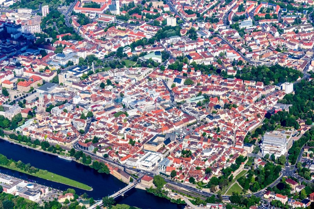 Schweinfurt from above - Old Town area and city center in Schweinfurt in the state Bavaria, Germany