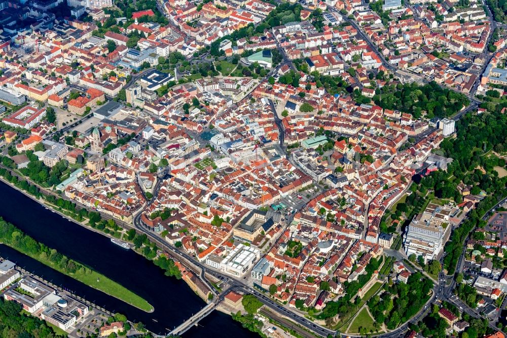 Aerial image Schweinfurt - Old Town area and city center in Schweinfurt in the state Bavaria, Germany