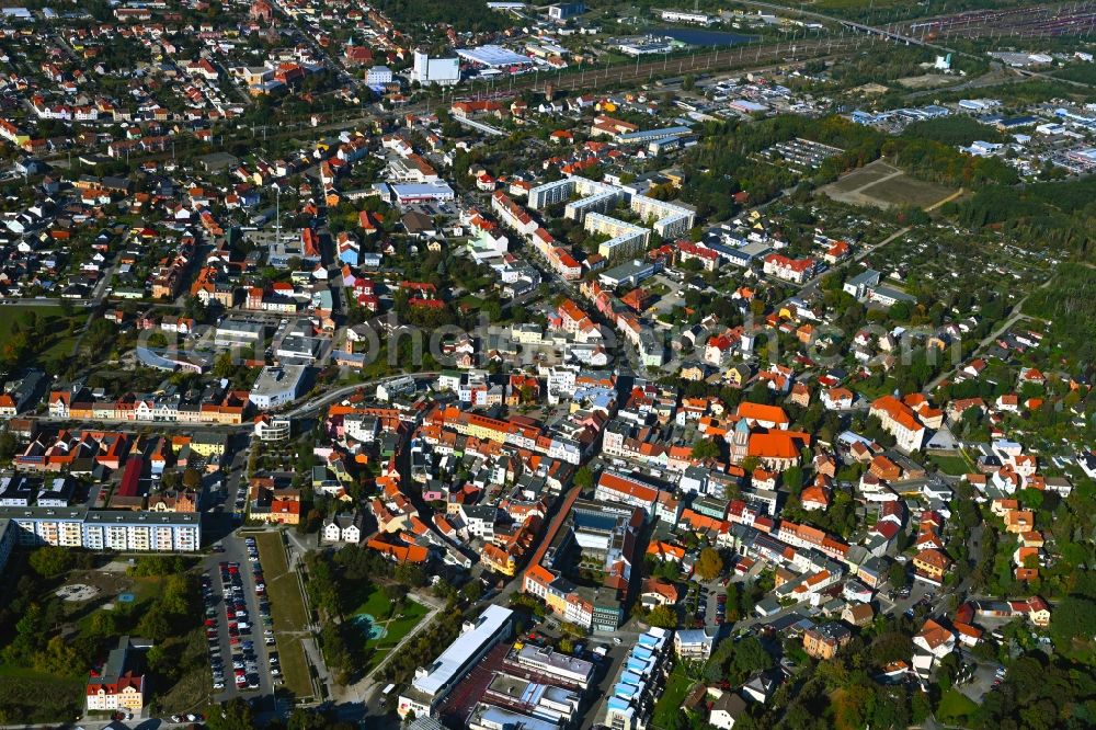 Senftenberg from the bird's eye view: Old Town area and city center in Senftenberg in the state Brandenburg, Germany