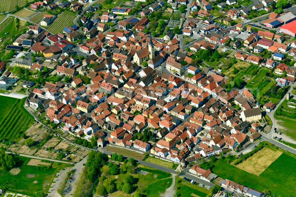 Aerial image Sommerach - Old Town area and city center in Sommerach in the state Bavaria, Germany