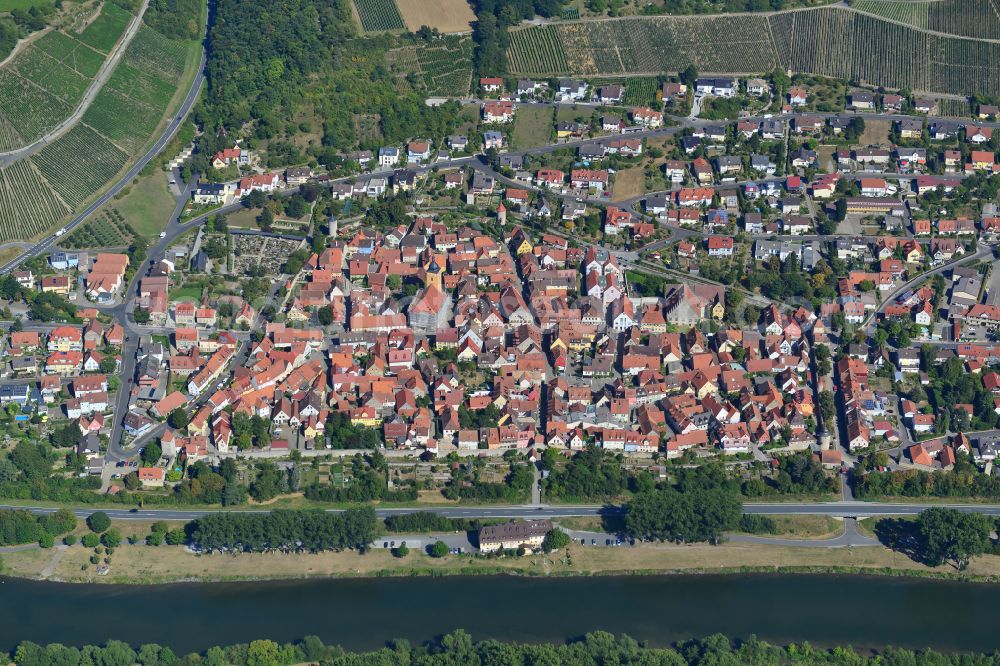 Aerial image Sommerhausen - Old Town area and city center in Sommerhausen in the state Bavaria, Germany