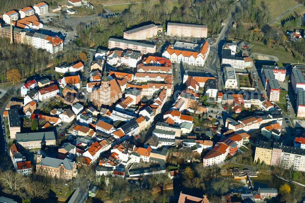 Spremberg from the bird's eye view: Old Town area and city center in Spremberg in the state Brandenburg, Germany