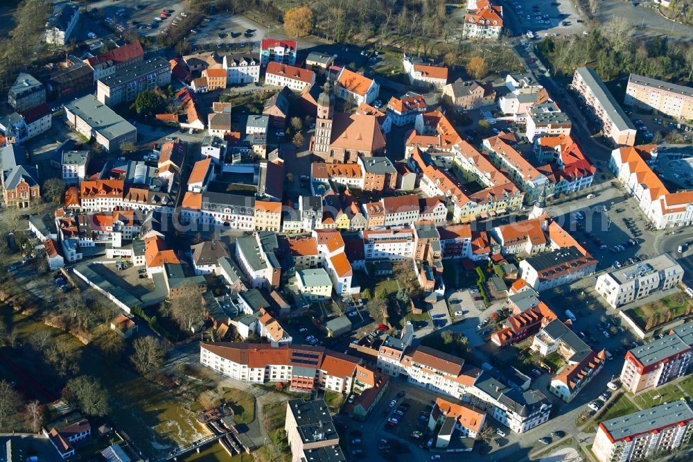 Spremberg from above - Old Town area and city center in Spremberg in the state Brandenburg, Germany