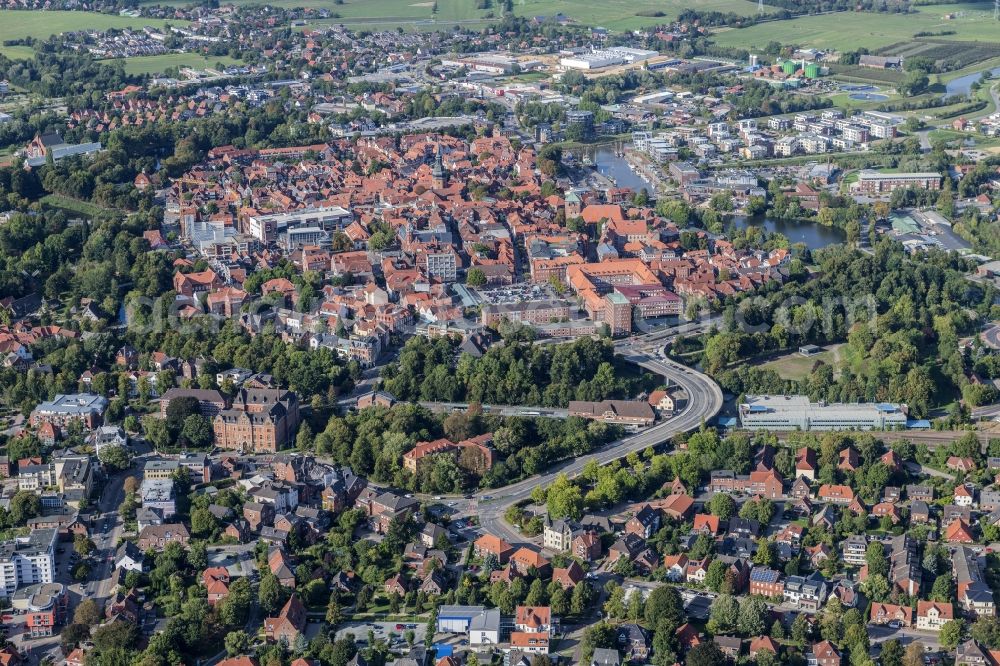 Stade from above - Old town area and inner city center in Stade in the state Lower Saxony, Germany