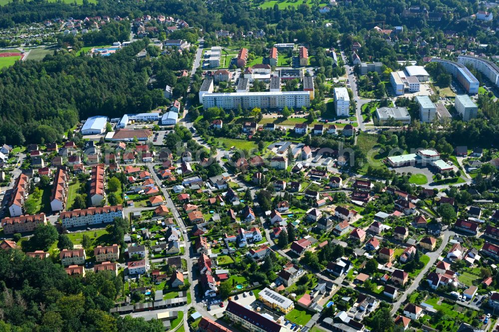 Stadtroda from above - Old Town area and city center in Stadtroda in the state Thuringia, Germany