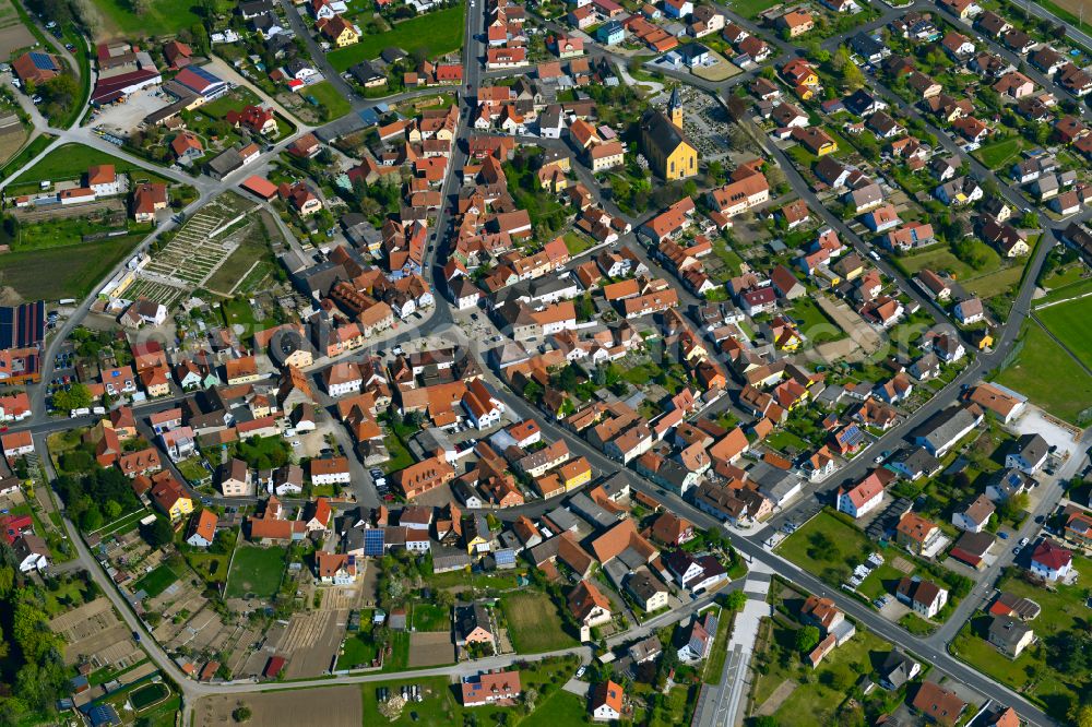 Stadtschwarzach from above - Old Town area and city center in Stadtschwarzach in the state Bavaria, Germany