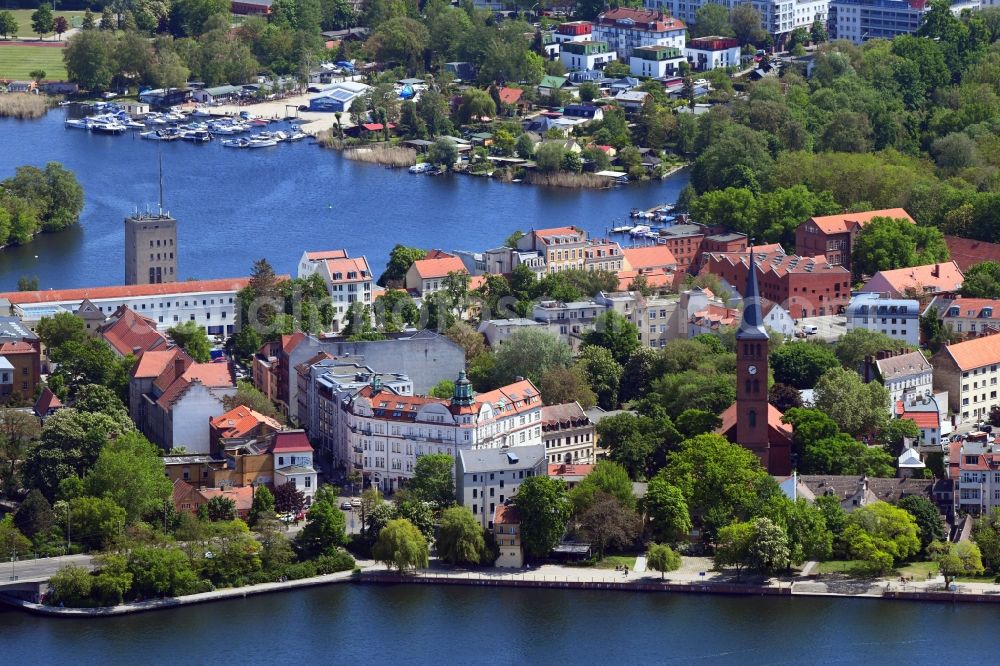 Aerial photograph Berlin - Old town area and city center on the banks of the river Dahme and Mueggelspree in the district of Koepenick in Berlin, Germany