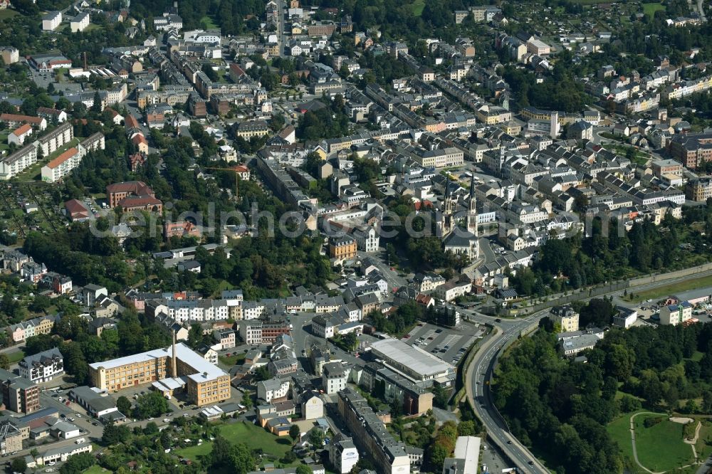 Oelsnitz/Vogtl. from above - Historical town center with St.Jakobi church in Oelsnitz/Vogtl. in the state of Saxony