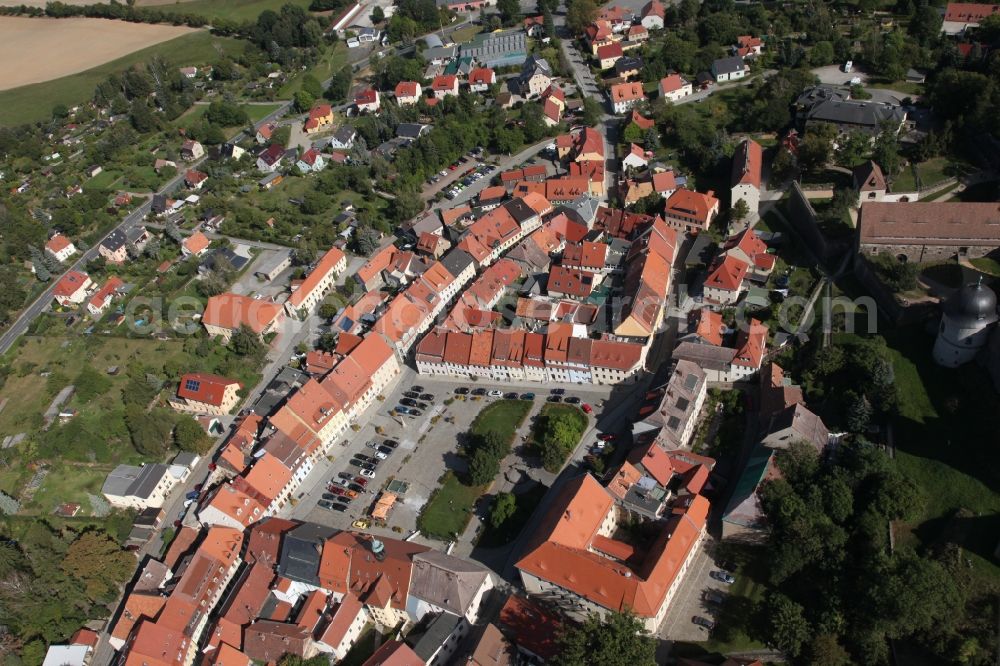 Stolpen from above - Old Town area and city center in Stolpen in the state Saxony, Germany