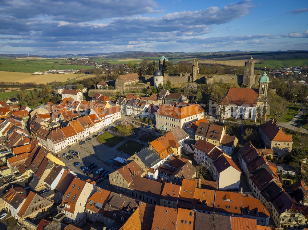 Aerial image Stolpen - Old town area and inner city center with Stolpen Castle in Stolpen in the federal state of Saxony, Germany