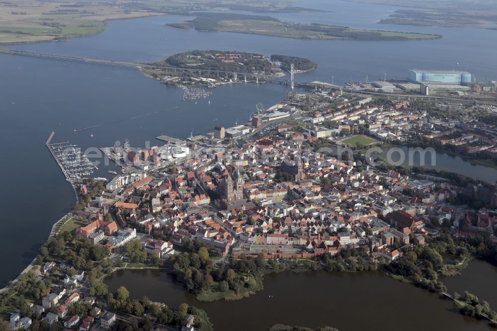 Aerial image Hansestadt Stralsund - Old town area and city center with the St. Nikolai Church on the Alter Markt in Stralsund in the state Mecklenburg - Western Pomerania, Germany