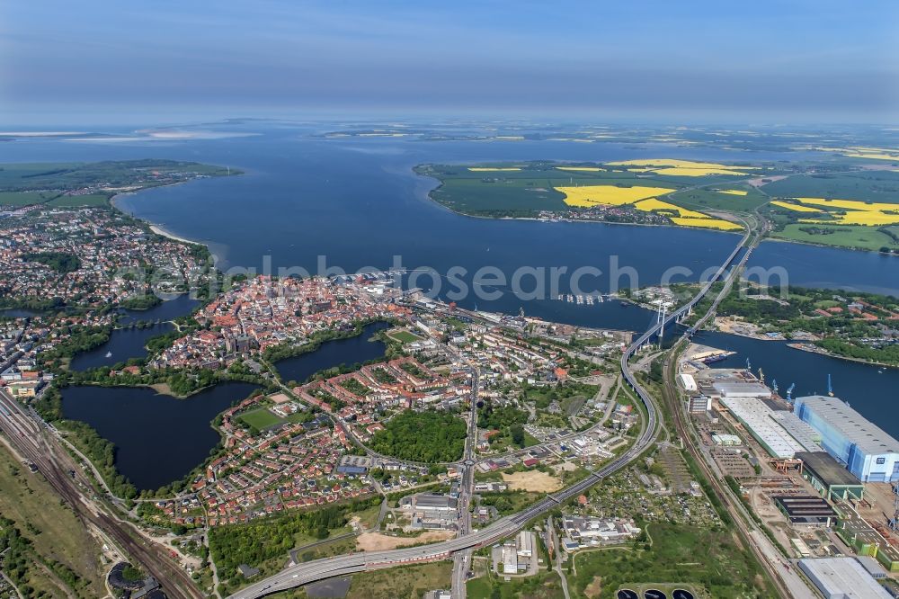 Hansestadt Stralsund from above - Old town area and city center with the St. Nikolai Church on the Alter Markt in Stralsund in the state Mecklenburg - Western Pomerania, Germany