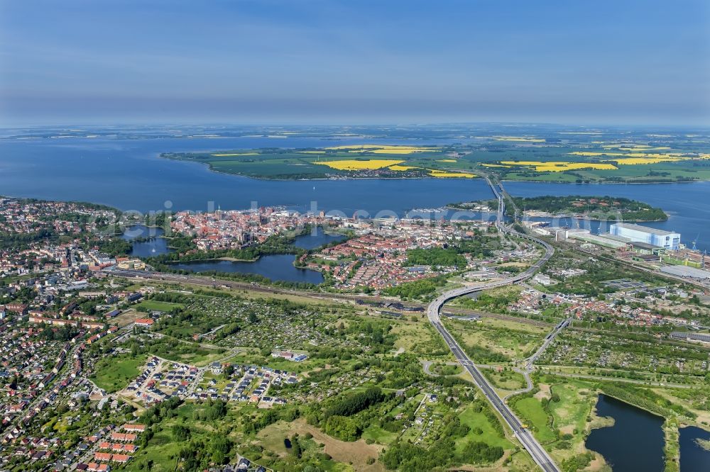 Aerial image Hansestadt Stralsund - Old town area and city center with the St. Nikolai Church on the Alter Markt in Stralsund in the state Mecklenburg - Western Pomerania, Germany