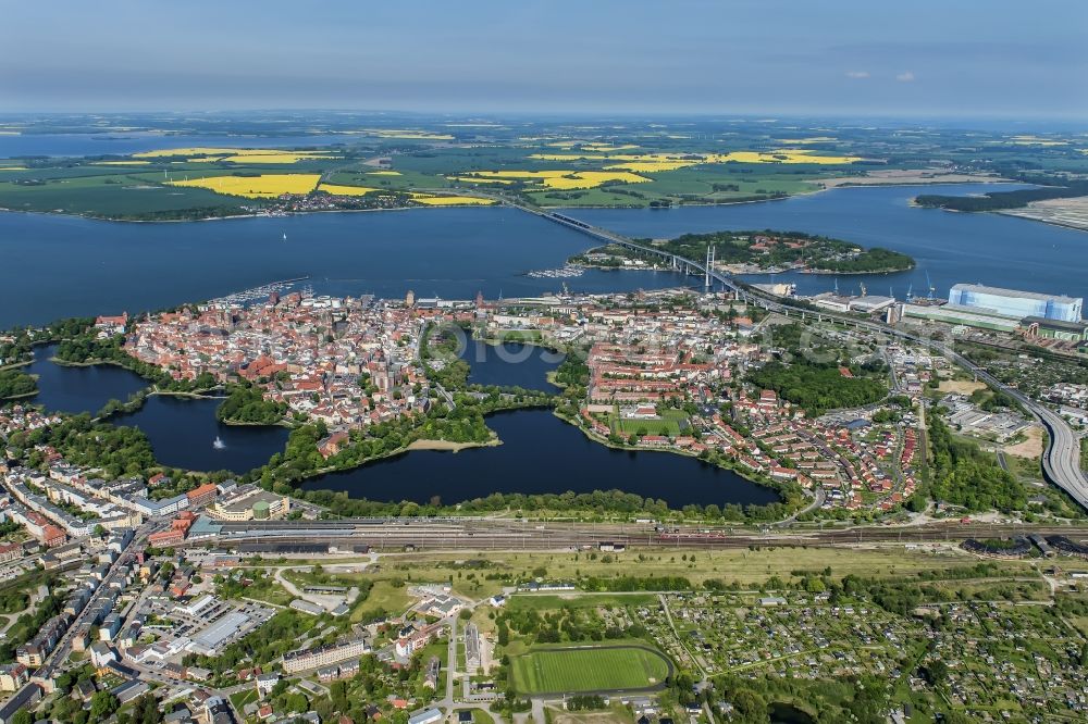 Hansestadt Stralsund from the bird's eye view: Old town area and city center with the St. Nikolai Church on the Alter Markt in Stralsund in the state Mecklenburg - Western Pomerania, Germany