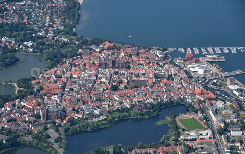 Aerial image Hansestadt Stralsund - Old town area and city center with the St. Nikolai Church on the Alter Markt in Stralsund in the state Mecklenburg - Western Pomerania, Germany