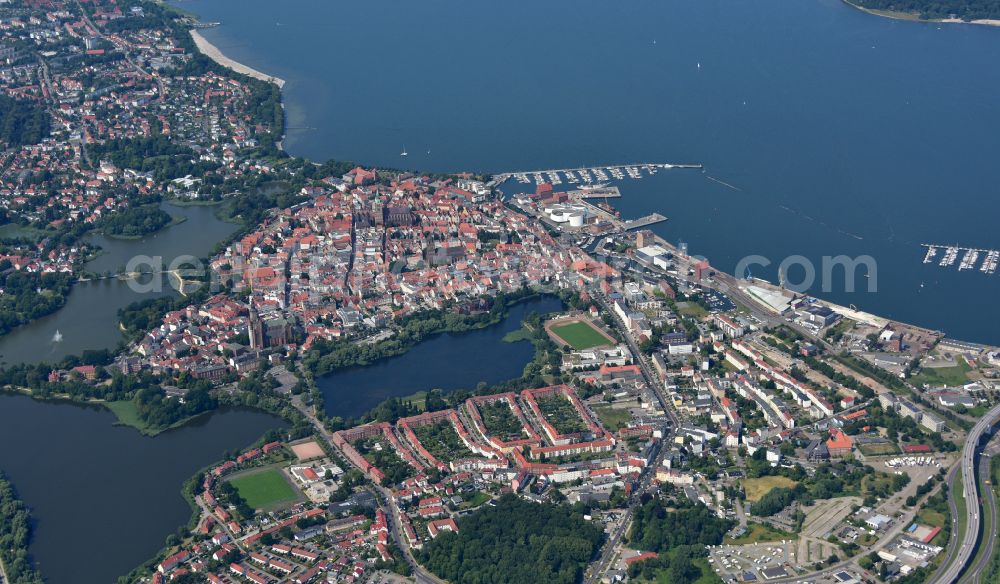 Hansestadt Stralsund from above - Old town area and city center with the St. Nikolai Church on the Alter Markt in Stralsund in the state Mecklenburg - Western Pomerania, Germany