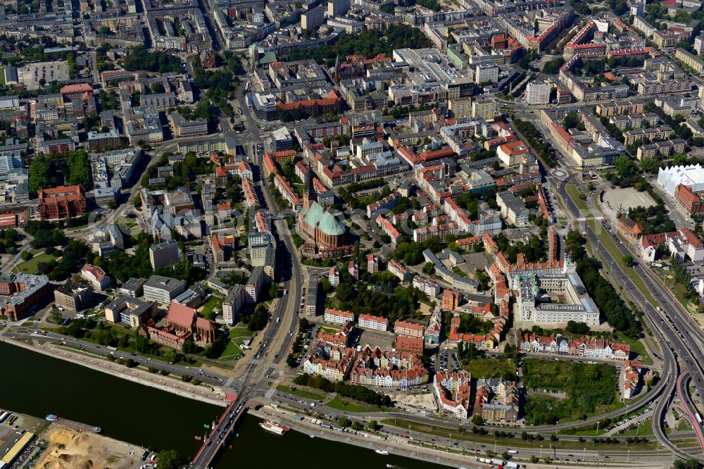 Aerial image Szczecin - Old Town area and city center in Szczecin in Zachodniopomorskie, Poland