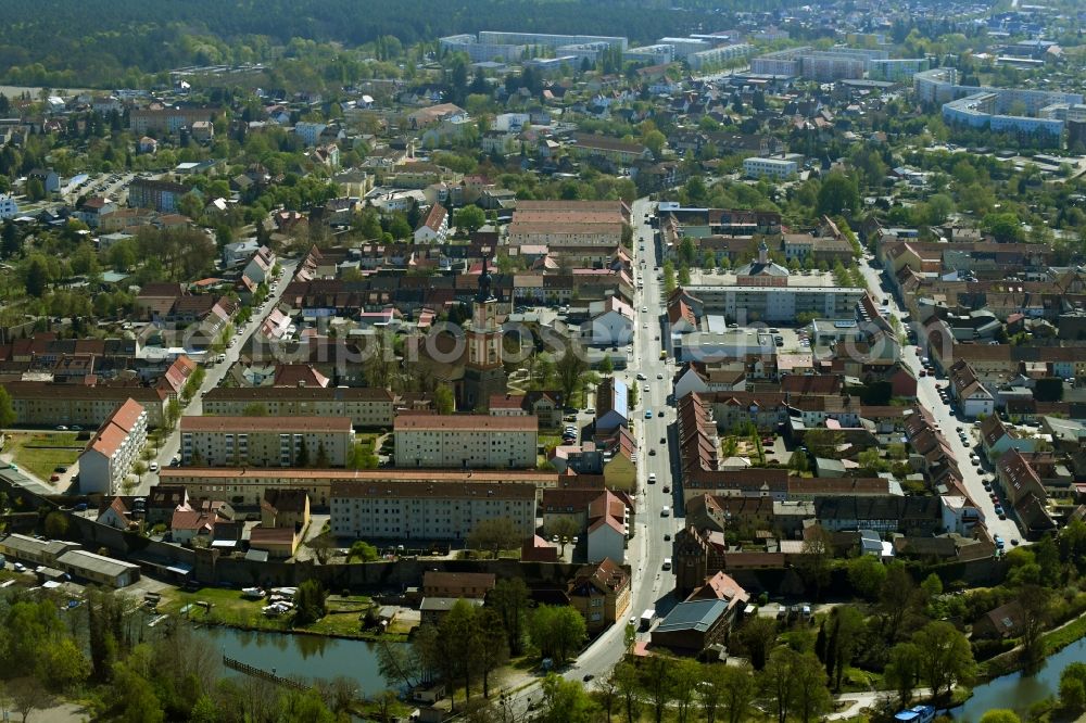 Templin from above - Old Town area and city center in Templin in the state Brandenburg, Germany