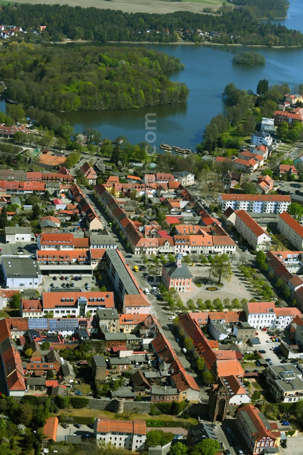 Templin from the bird's eye view: Old Town area and city center in Templin in the state Brandenburg, Germany