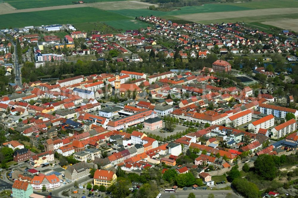 Templin from above - Old Town area and city center in Templin in the state Brandenburg, Germany