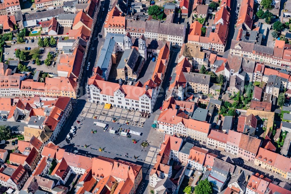 Torgau from above - Old Town area and city center in Torgau in the state Saxony, Germany