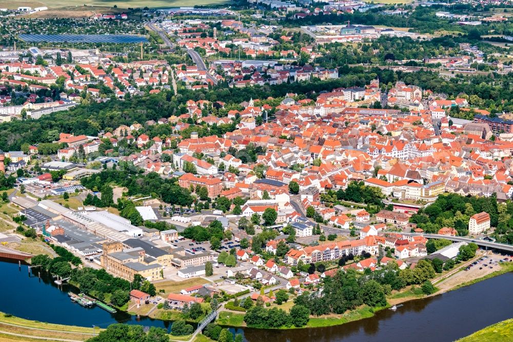 Aerial image Torgau - Old Town area and city center in Torgau in the state Saxony, Germany