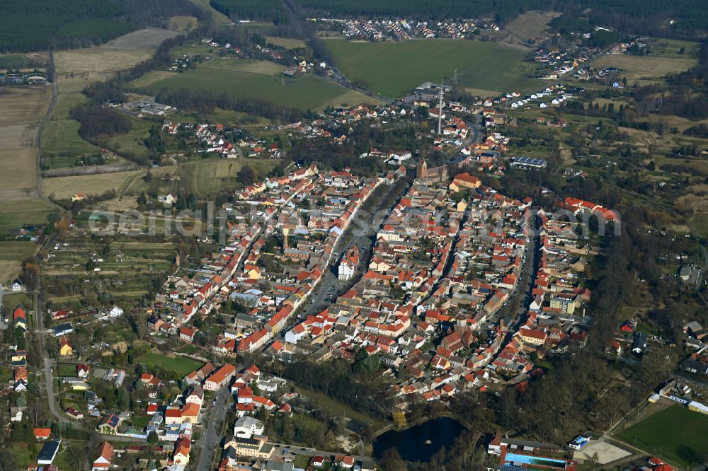 Treuenbrietzen from above - Old Town area and city center in Treuenbrietzen in the state Brandenburg, Germany