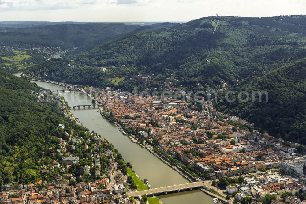 Aerial image Heidelberg - Old Town area and city center in Heidelberg in the state Baden-Wuerttemberg