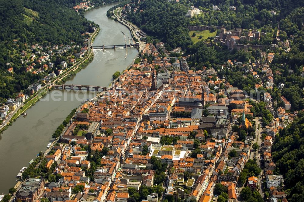 Aerial photograph Heidelberg - Old Town area and city center in Heidelberg in the state Baden-Wuerttemberg