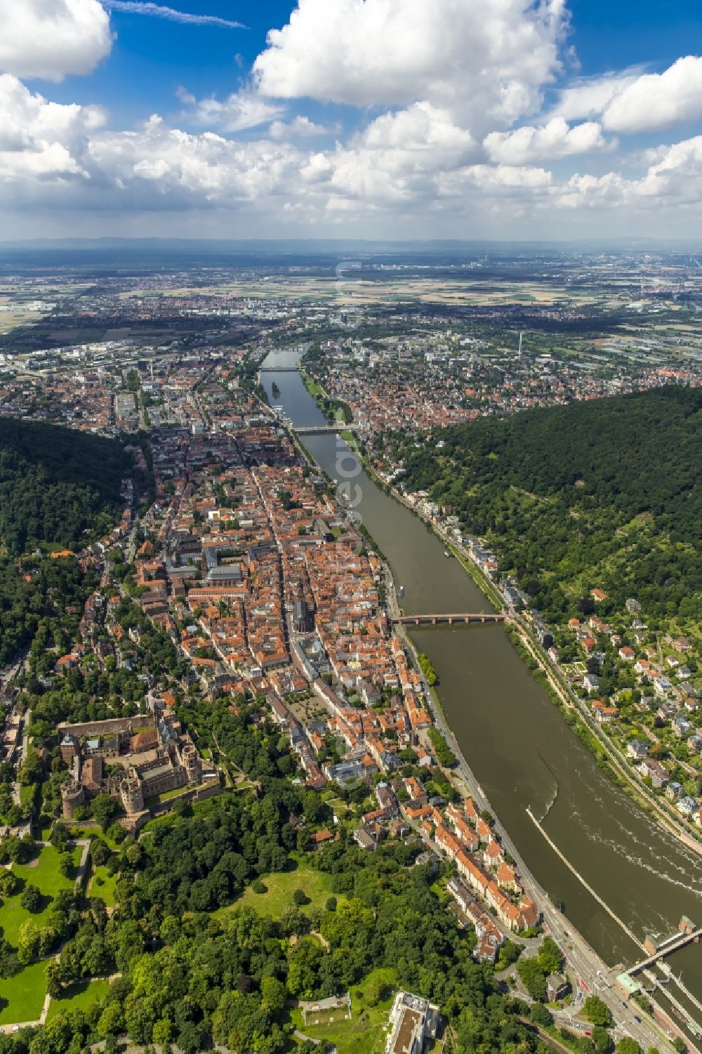 Heidelberg from the bird's eye view: Old Town area and city center in Heidelberg in the state Baden-Wuerttemberg