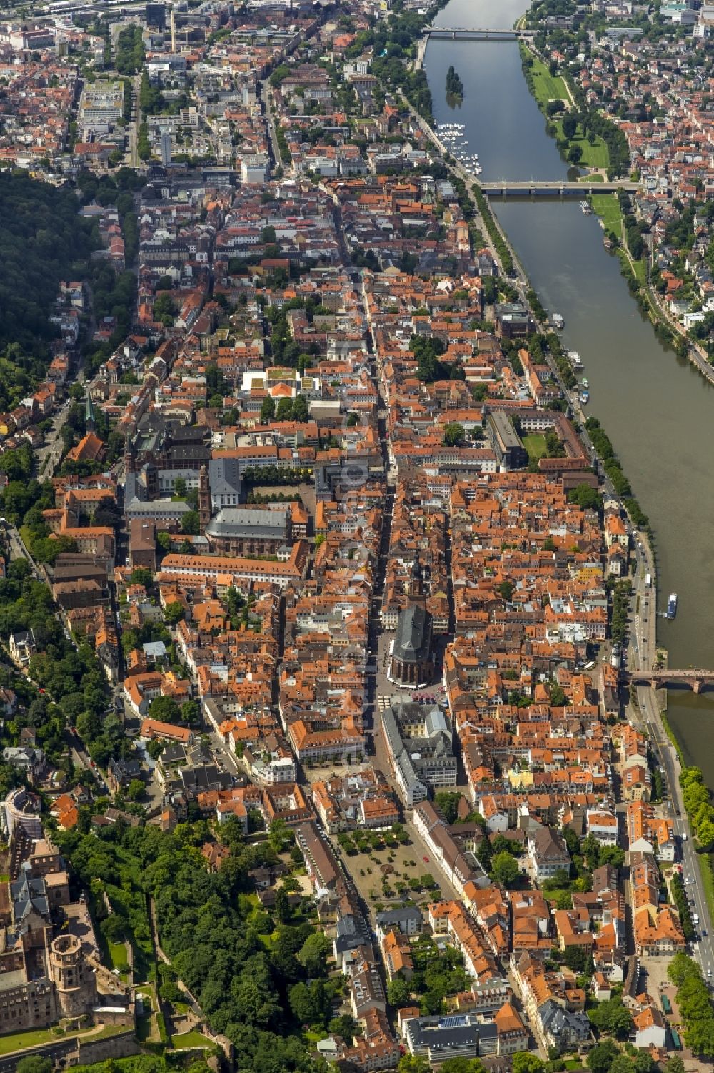 Aerial image Heidelberg - Old Town area and city center in Heidelberg in the state Baden-Wuerttemberg