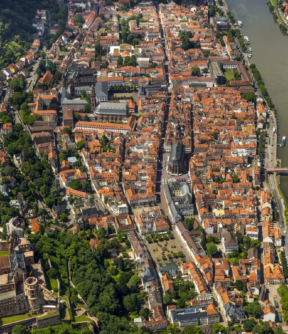 Aerial photograph Heidelberg - Old Town area and city center in Heidelberg in the state Baden-Wuerttemberg