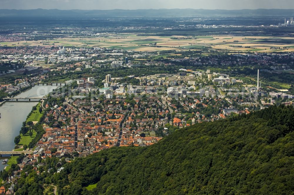 Aerial photograph Heidelberg - Old Town area and city center in Heidelberg in the state Baden-Wuerttemberg