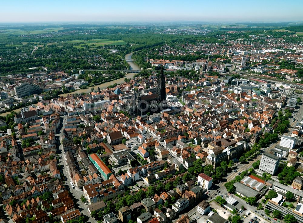 Aerial image Ulm - Old Town area and city center in Ulm in the state Baden-Wuerttemberg, Germany