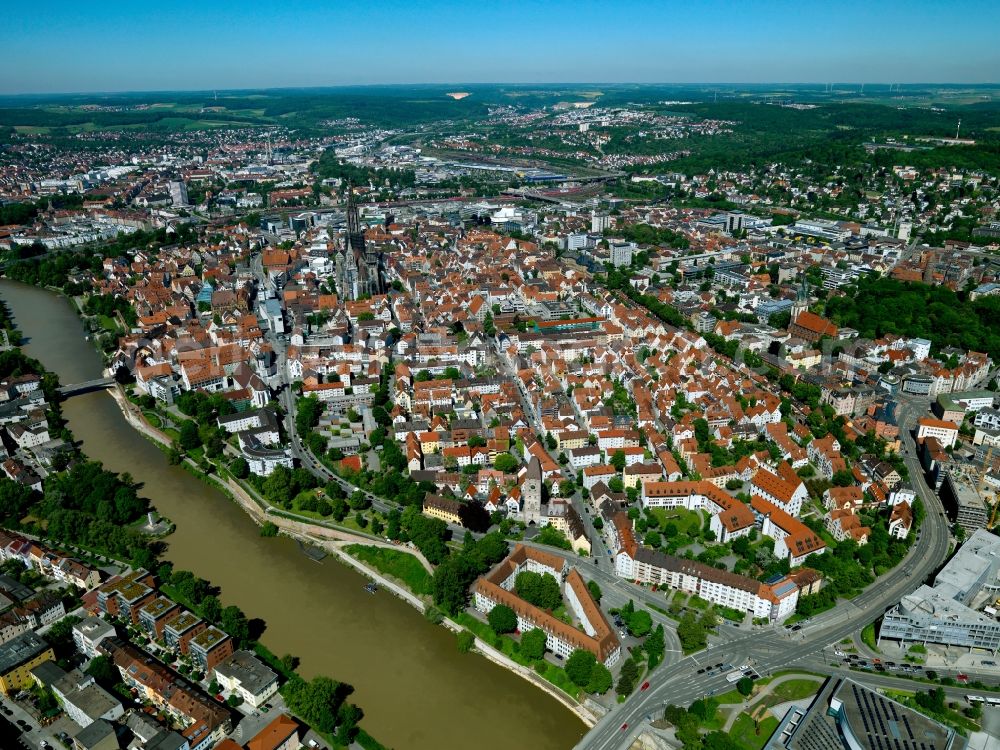 Ulm from the bird's eye view: Old Town area and city center in Ulm in the state Baden-Wuerttemberg, Germany