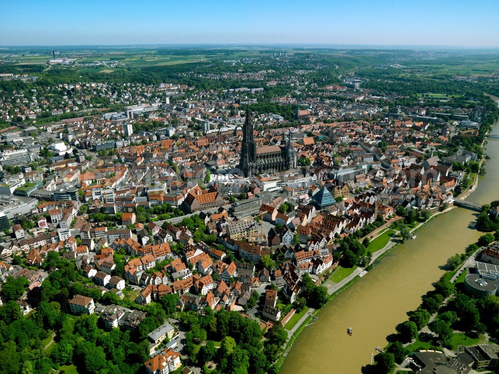 Aerial image Ulm - Old Town area and city center in Ulm in the state Baden-Wuerttemberg, Germany