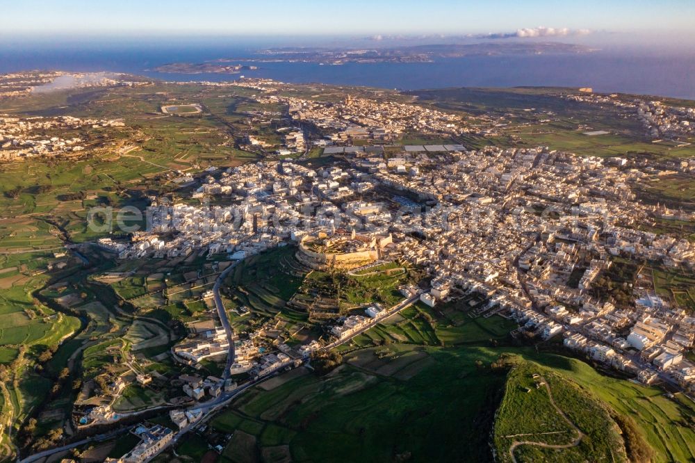 Victoria from the bird's eye view: Old Town area and city center in Victoria in Gozo, Malta