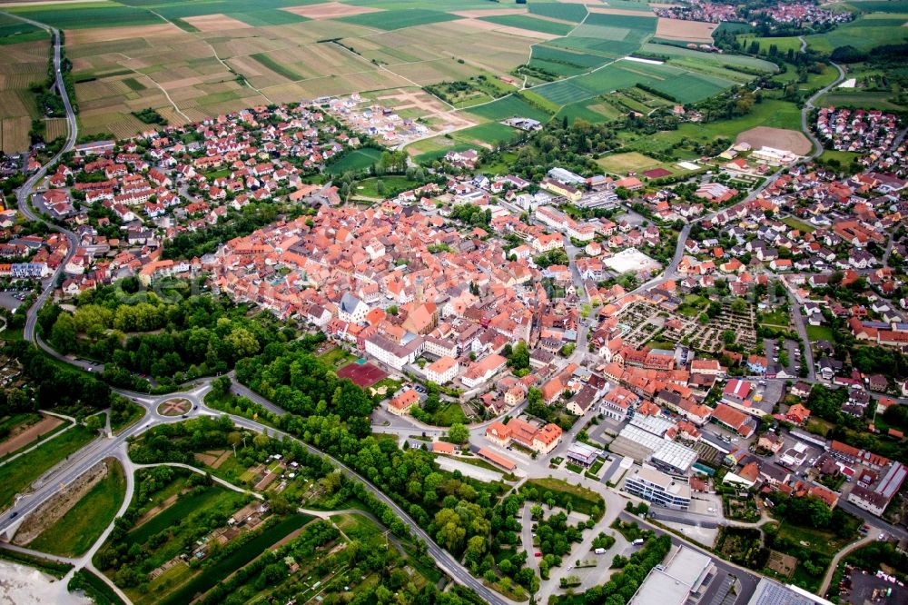 Volkach from above - Old Town area and city center in Volkach in the state Bavaria, Germany