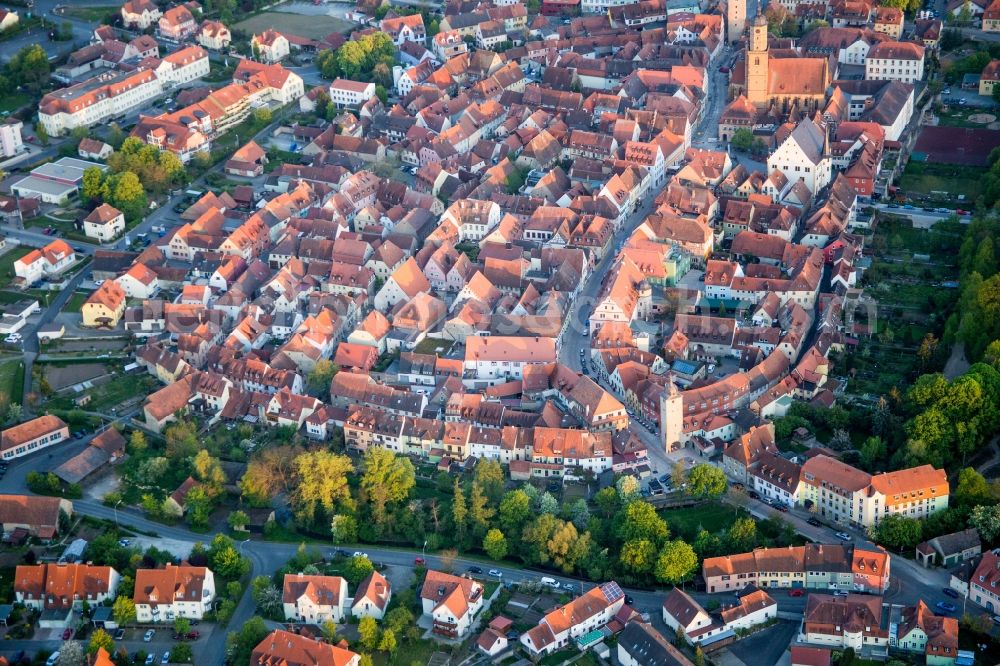 Volkach from above - Old Town area and city center in Volkach in the state Bavaria, Germany