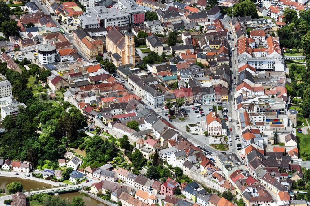 Waidhofen an der Thaya from the bird's eye view: Old Town area and city center in Waidhofen an der Thaya in Lower Austria, Austria