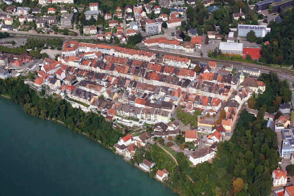 Waldshut-Tiengen from above - Old Town area and city center in Waldshut-Tiengen in the state Baden-Wuerttemberg at the border to Switzerland