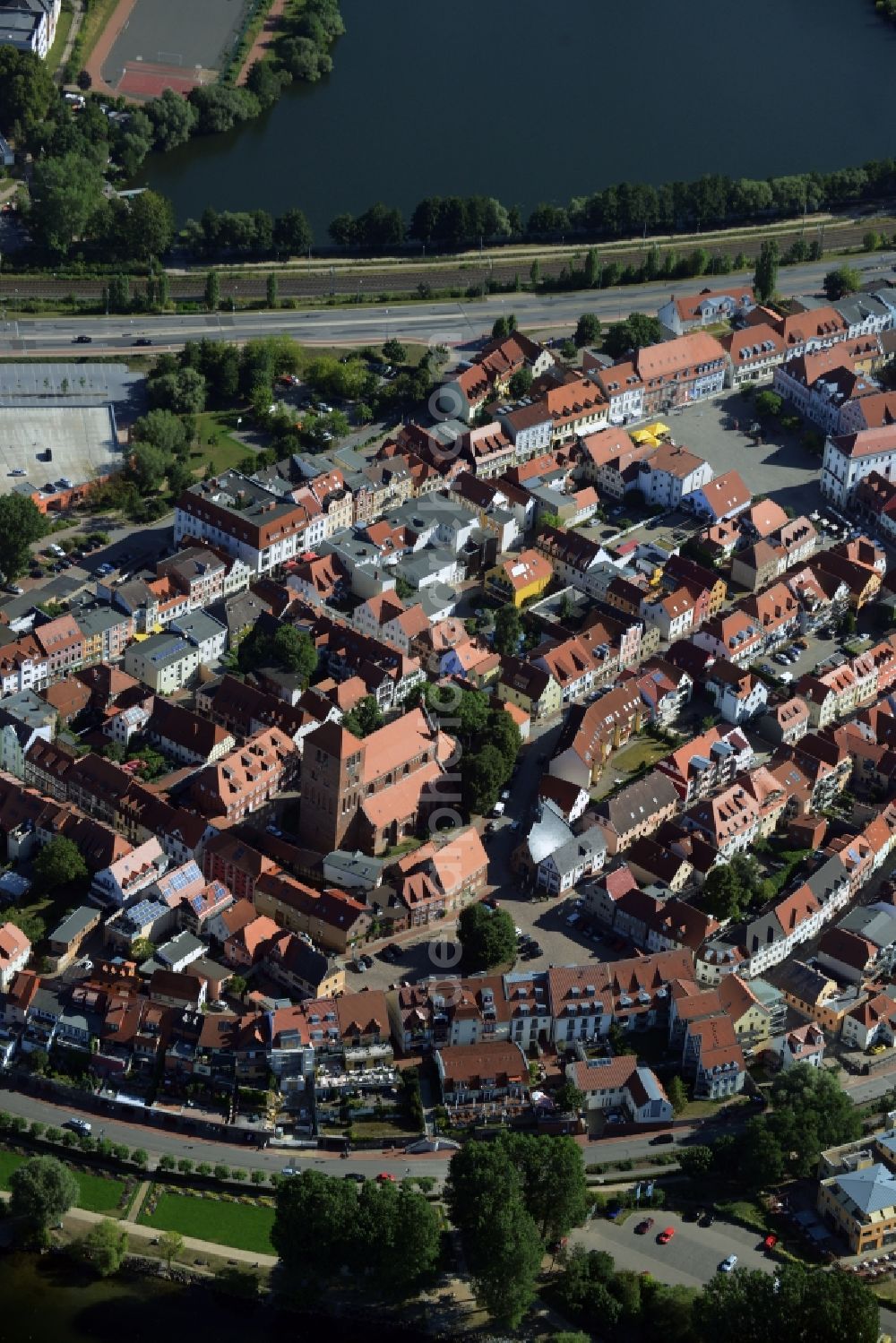 Waren (Müritz) from the bird's eye view: Old Town area and city center in Waren (Mueritz) in the state Mecklenburg - Western Pomerania