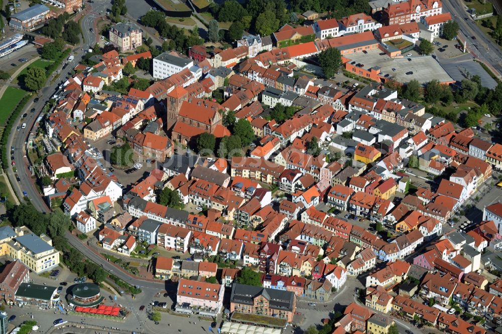 Waren (Müritz) from above - Old Town area and city center in Waren (Mueritz) in the state Mecklenburg - Western Pomerania