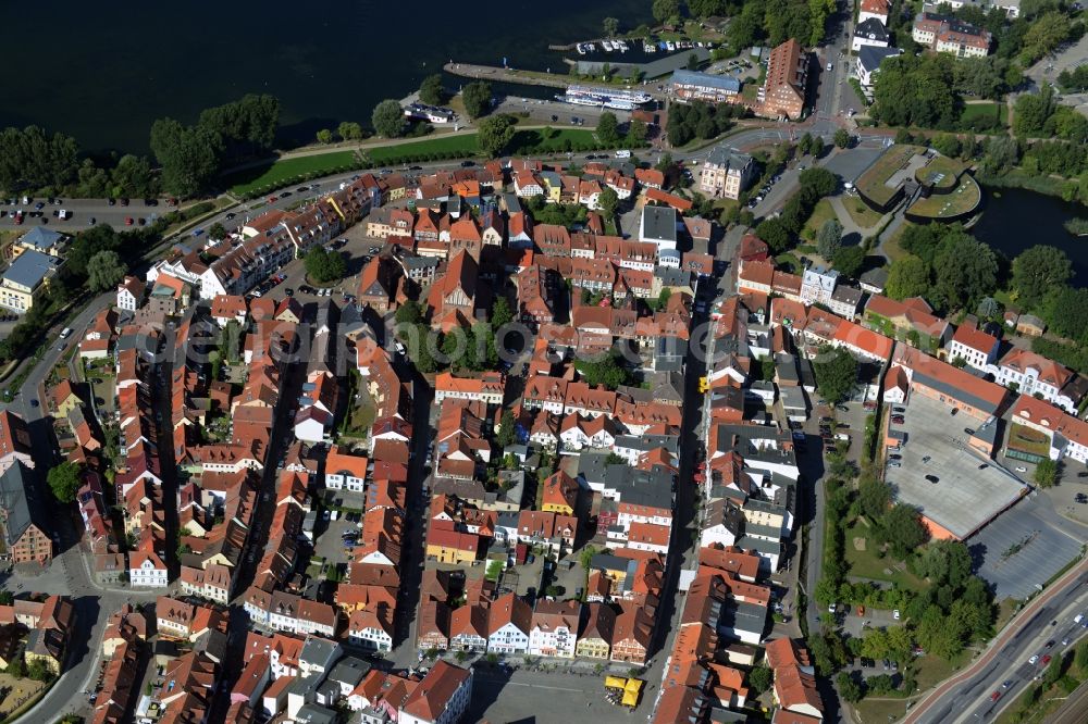 Waren (Müritz) from above - Old Town area and city center in Waren (Mueritz) in the state Mecklenburg - Western Pomerania