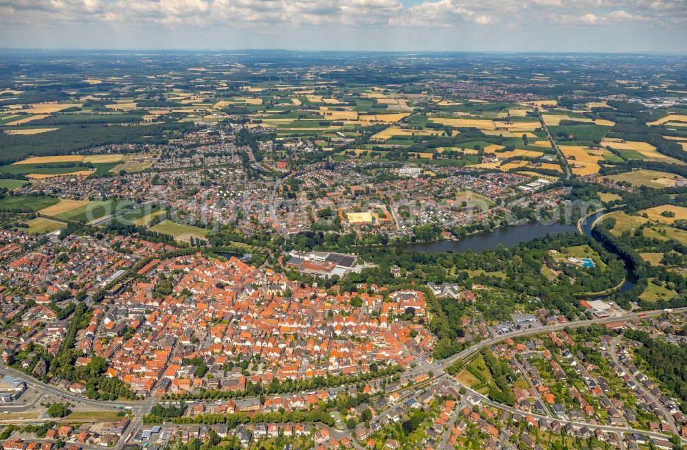 Aerial photograph Warendorf - Old Town area and city center in Warendorf in the state North Rhine-Westphalia, Germany